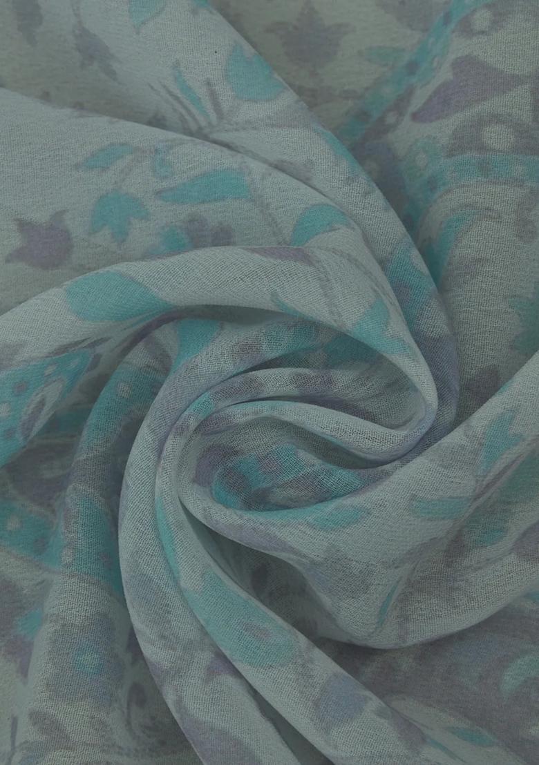 Blue Printed Georgette Lehenga Set