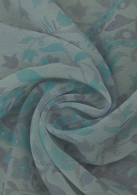 Blue Printed Georgette Lehenga Set