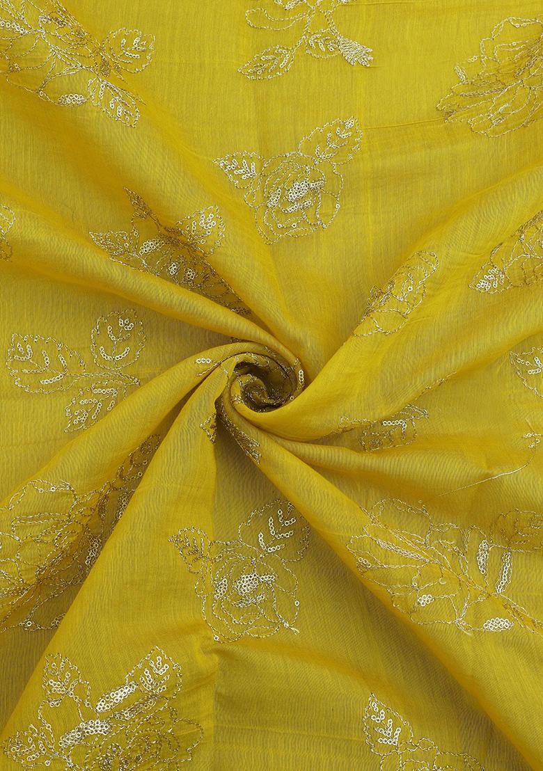 Yellow Chanderi Silk Embroidered Lehenga Set