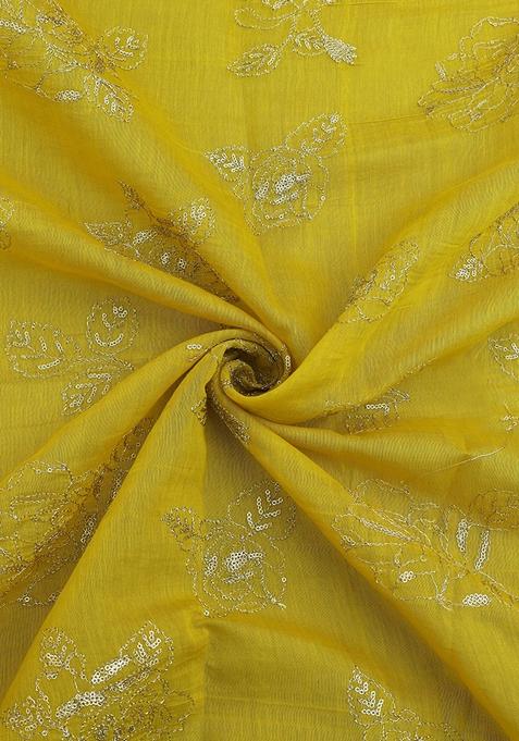 Yellow Chanderi Silk Embroidered Lehenga Set
