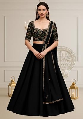 Black Embellished Blouse With Lehenga Set