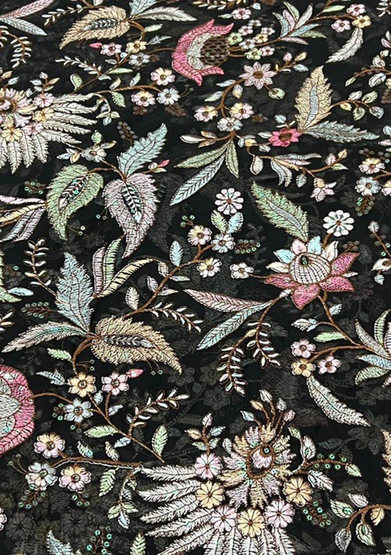 Black Embellished Blouse With Lehenga Set - Indya