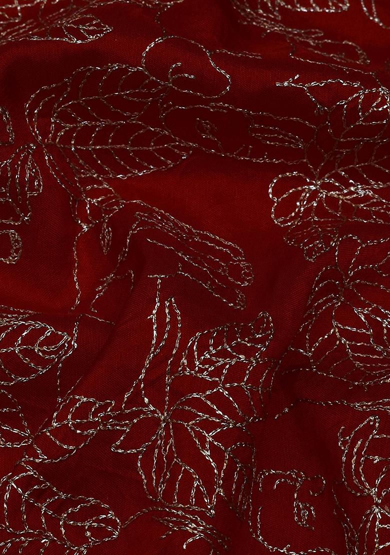 Blood Red Dola Silk Embroidered Lehenga Set