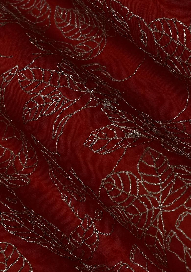 Blood Red Dola Silk Embroidered Lehenga Set - Indya