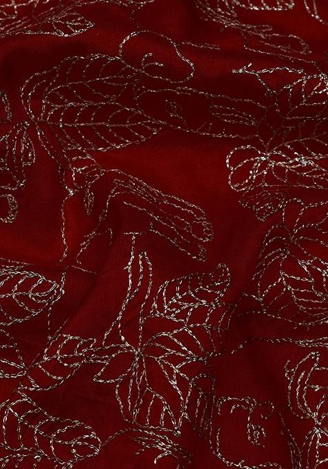 Blood Red Dola Silk Embroidered Lehenga Set