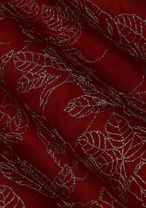 Blood Red Dola Silk Embroidered Lehenga Set