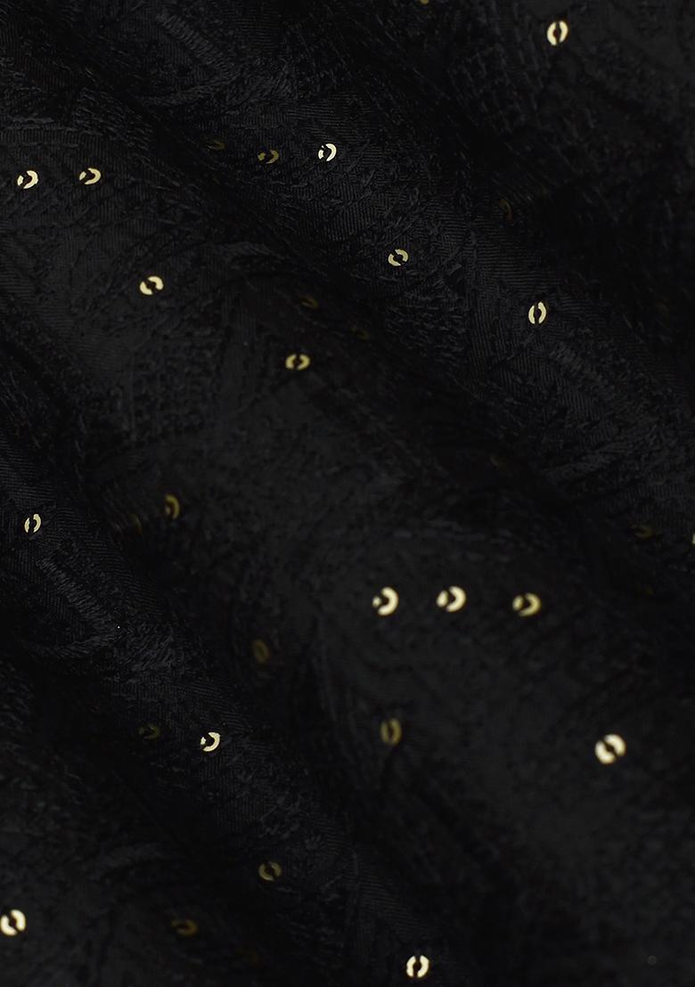 Black Silk Embroidered Lehenga Set - Indya