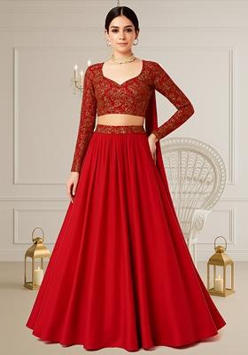 Pink Embellished Blouse With Lehenga Set