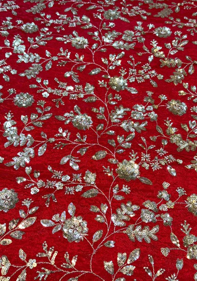 Red Embellished Blouse With Lehenga Set - Indya