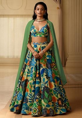 Multicolor Georgette&nbsp;Printed Lehenga Set