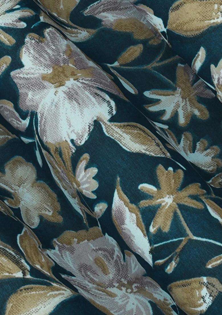 Teal Blue Georgette Printed Lehenga Set - Indya