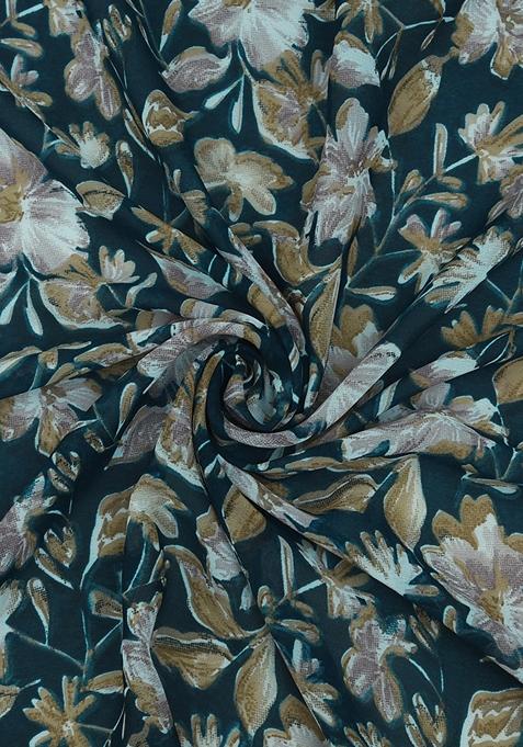 Teal Blue Georgette Printed Lehenga Set