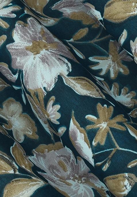 Teal Blue Georgette Printed Lehenga Set