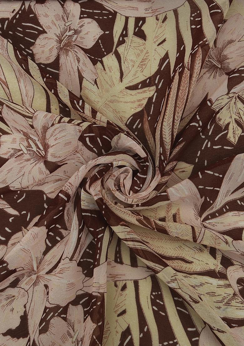 Chocolate Brown Georgette Printed Lehenga Set