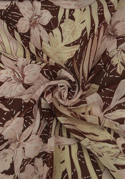 Chocolate Brown Georgette Printed Lehenga Set