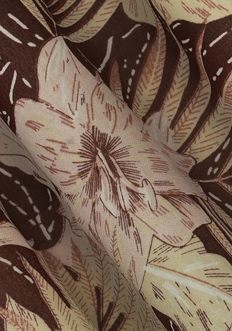 Chocolate Brown Georgette Printed Lehenga Set