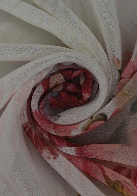 White Georgette Printed Lehenga Set