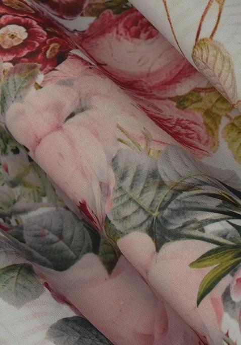 White Georgette Printed Lehenga Set