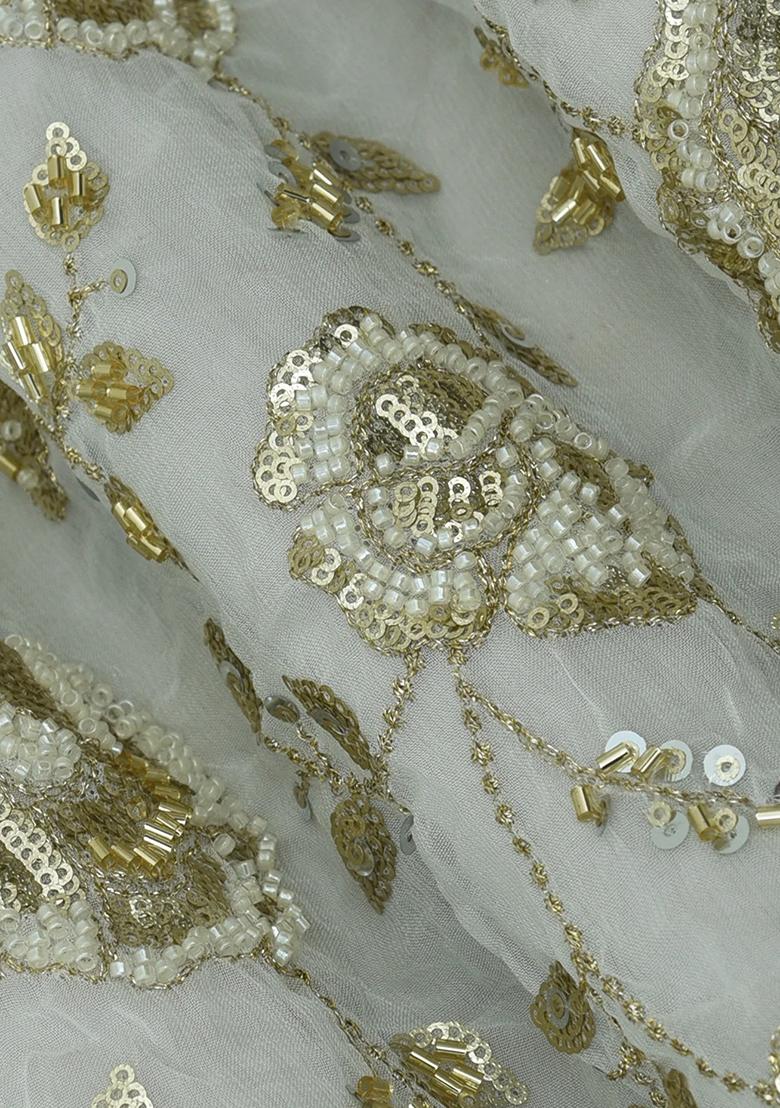 Off White Georgette Embroidered Lehenga Set - Indya