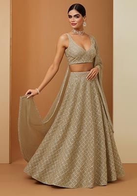 Off White Georgette Embroidered Lehenga Set