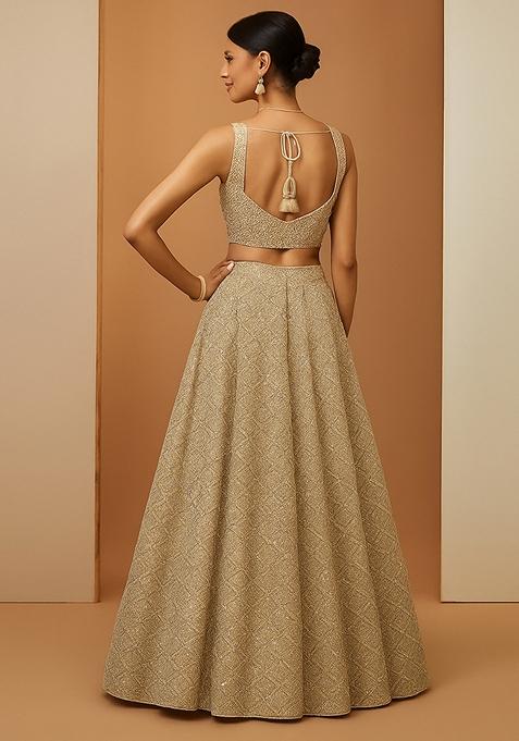 Off White Georgette Embroidered Lehenga Set