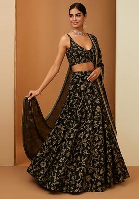 Black Georgette Embroidered Lehenga Set