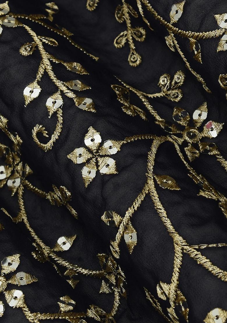 Black Georgette Embroidered Lehenga Set - Indya