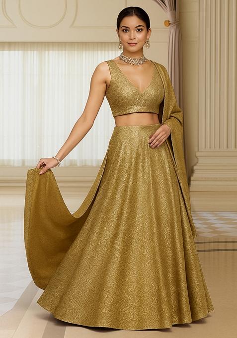 Gold Georgette Embroidered Lehenga Set