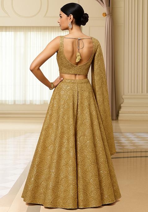 Gold Georgette Embroidered Lehenga Set