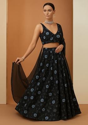 Black Georgette Embroidered Lehenga Set