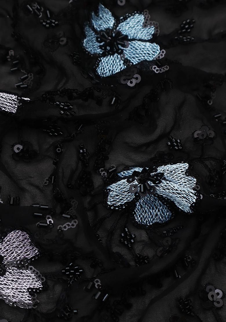 Black Georgette Embroidered Lehenga Set