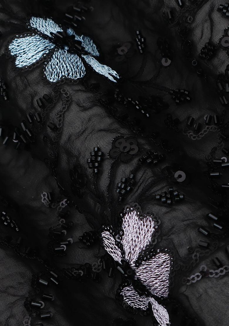 Black Georgette Embroidered Lehenga Set - Indya