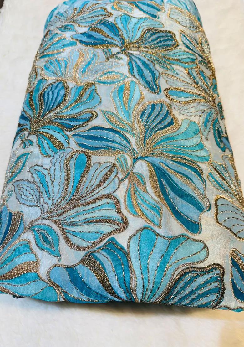 Sky Blue Embellished Blouse With Lehenga Set - Indya