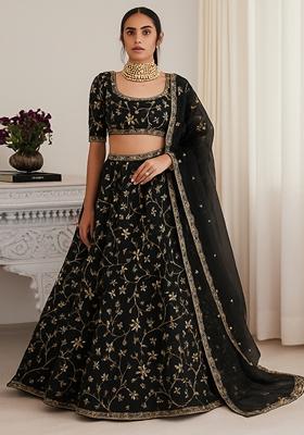 Black Georgette Embroidered Lehenga Set