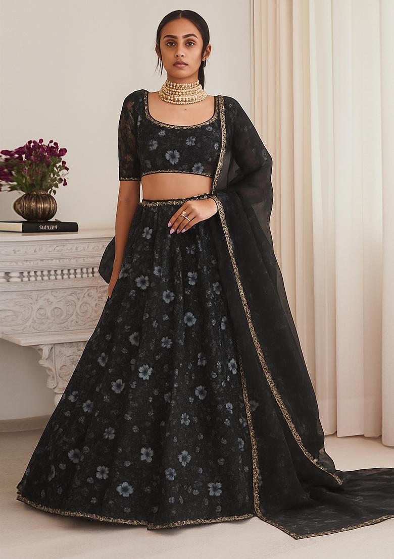 Black Georgette Embroidered Lehenga Set
