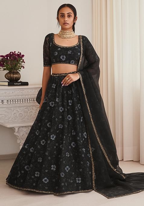 Black Georgette Embroidered Lehenga Set