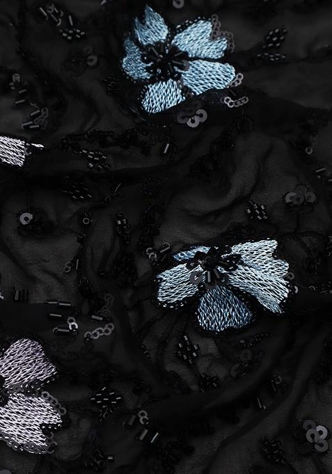 Black Georgette Embroidered Lehenga Set