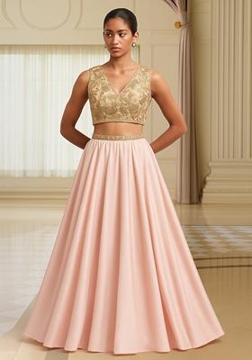 Baby Pink Embroidered Blouse With Lehenga Set