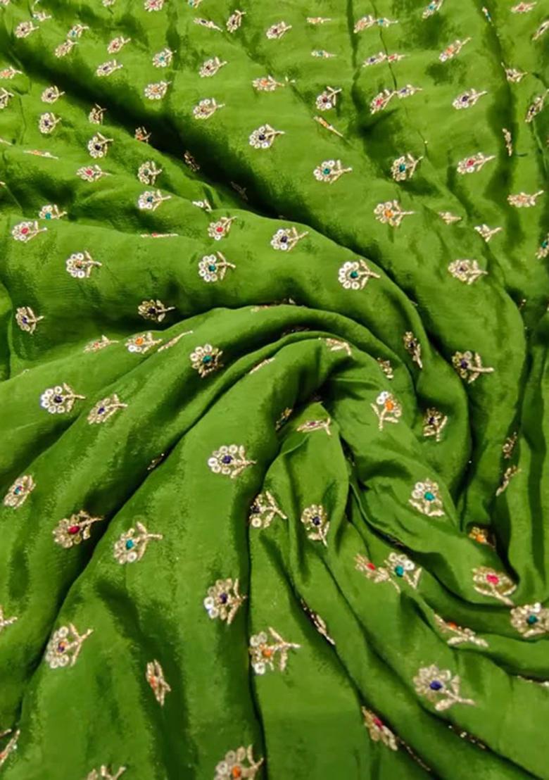 Dark Green Embroidered Blouse With Lehenga Set