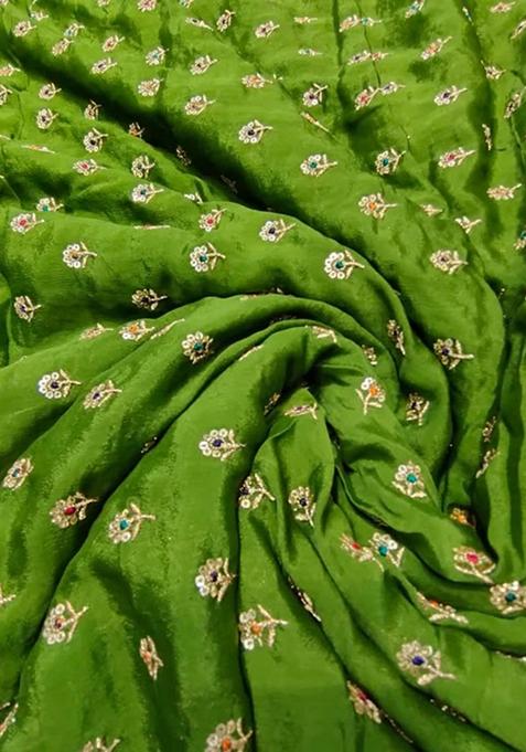 Dark Green Embroidered Blouse With Lehenga Set