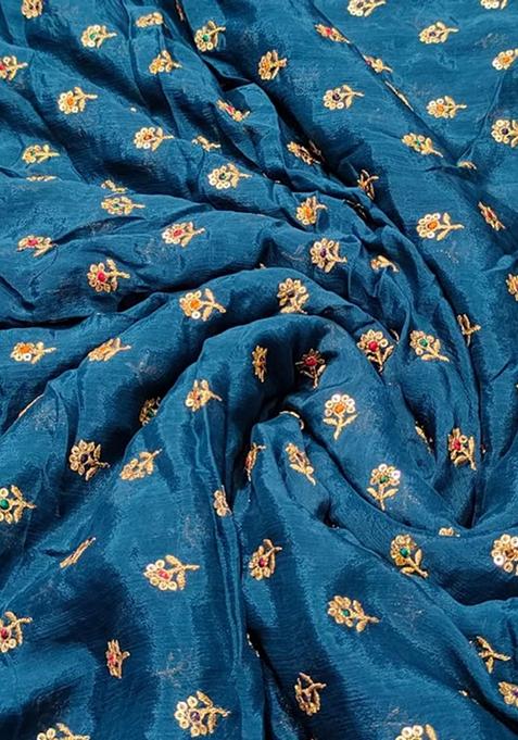 Blue Embroidered Blouse With Lehenga Set