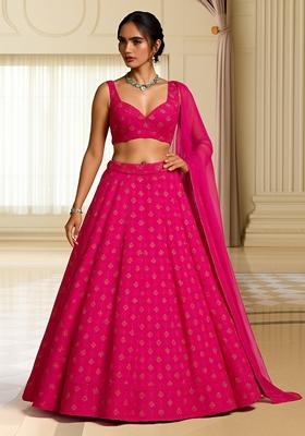 Pink Embroidered Blouse With Lehenga Set