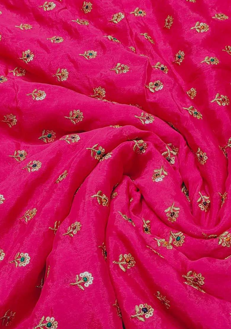 Pink Embroidered Blouse With Lehenga Set