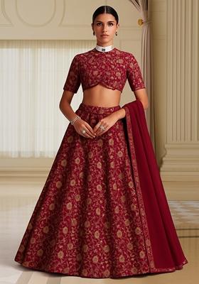Pink Jacquard Brocade Lehenga Set