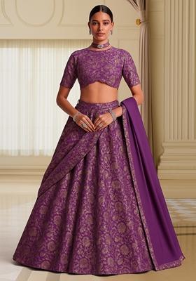 Purple Jacquard Brocade Lehenga Set