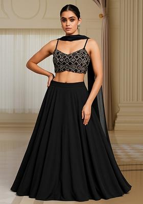 Black Sequin Embellished Blouse Georgette Lehenga Set