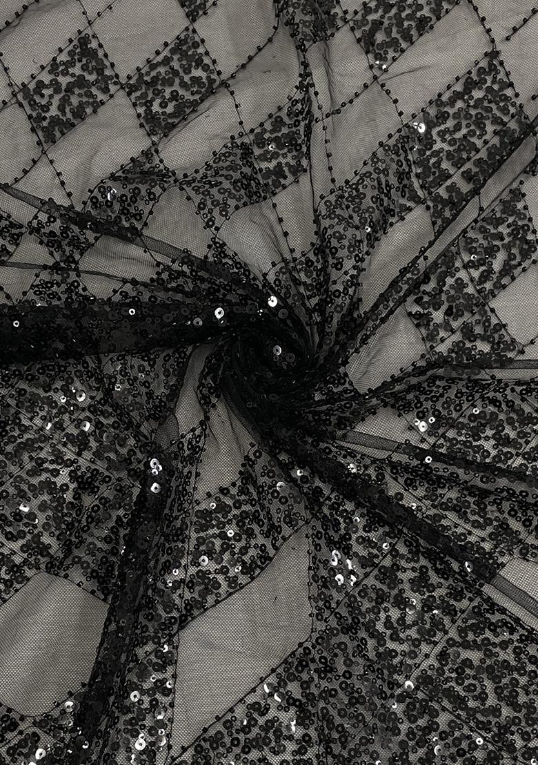 Black Sequin Embellished Blouse Georgette Lehenga Set - Indya