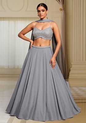 Grey Sequin Embellished Blouse Georgette Lehenga Set