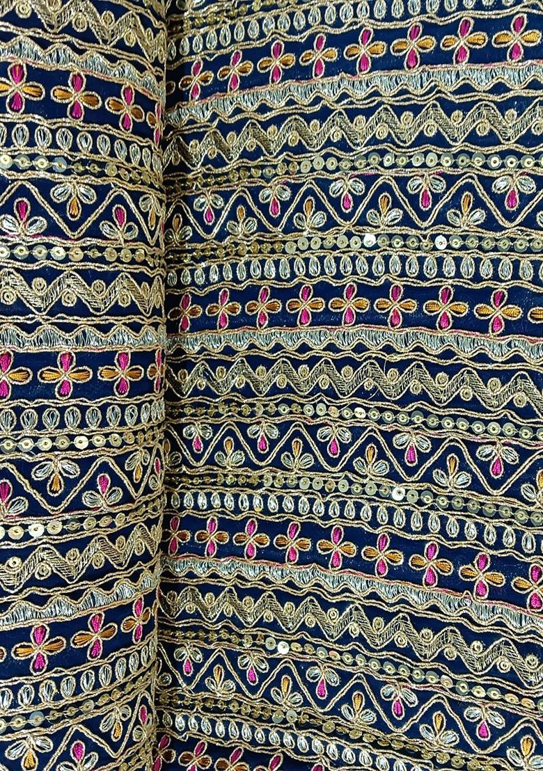 Teal Blue Sequin Embroidered Blouse Chinon Lehenga Set - Indya