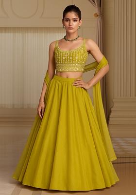 Mustard Sequin Embroidered Blouse Chinon Lehenga Set